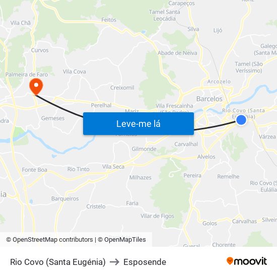 Rio Covo (Santa Eugénia) to Esposende map