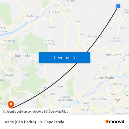 Vade (São Pedro) to Esposende map