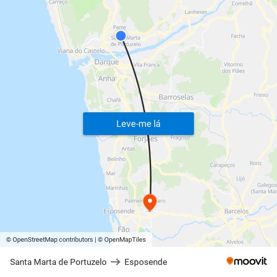 Santa Marta de Portuzelo to Esposende map
