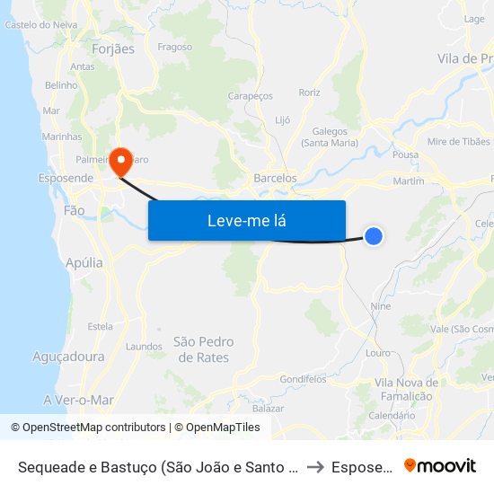Sequeade e Bastuço (São João e Santo Estêvão) to Esposende map