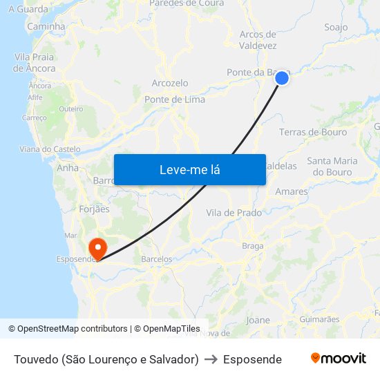 Touvedo (São Lourenço e Salvador) to Esposende map