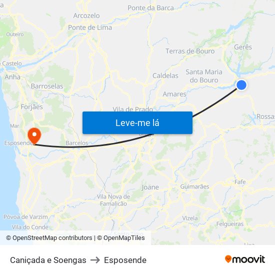 Caniçada e Soengas to Esposende map