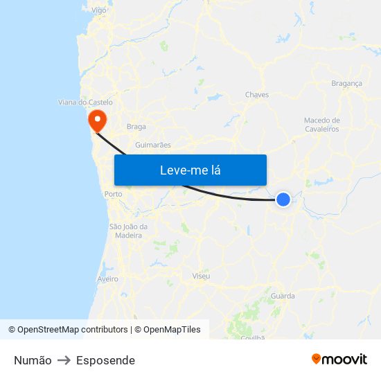 Numão to Esposende map