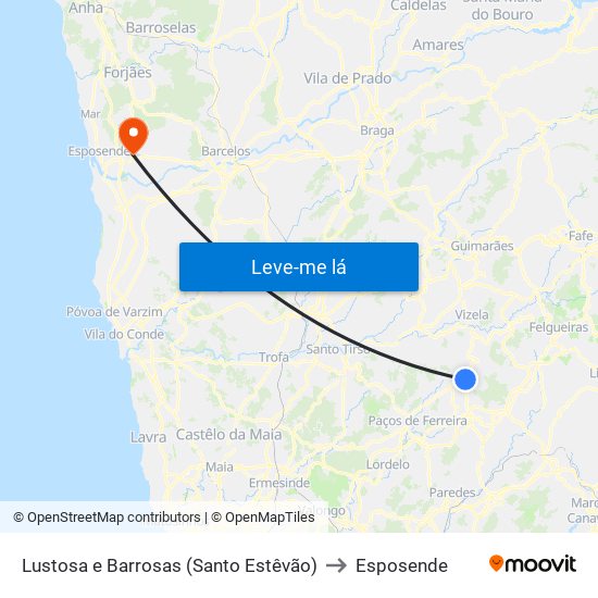 Lustosa e Barrosas (Santo Estêvão) to Esposende map
