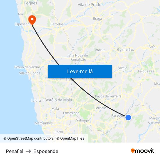 Penafiel to Esposende map