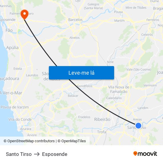 Santo Tirso to Esposende map
