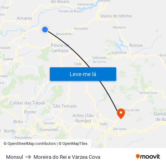 Monsul to Moreira do Rei e Várzea Cova map