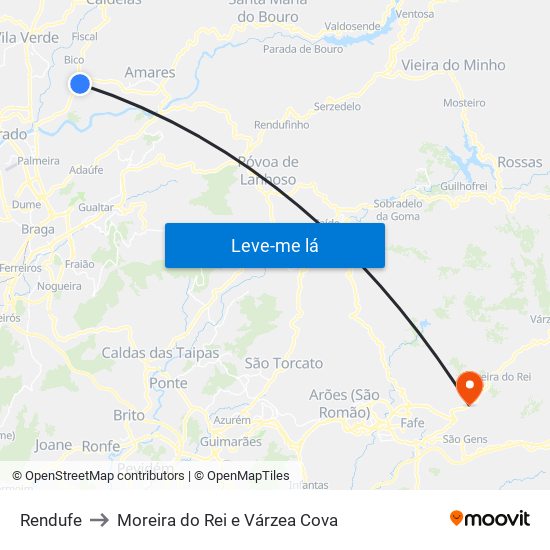 Rendufe to Moreira do Rei e Várzea Cova map