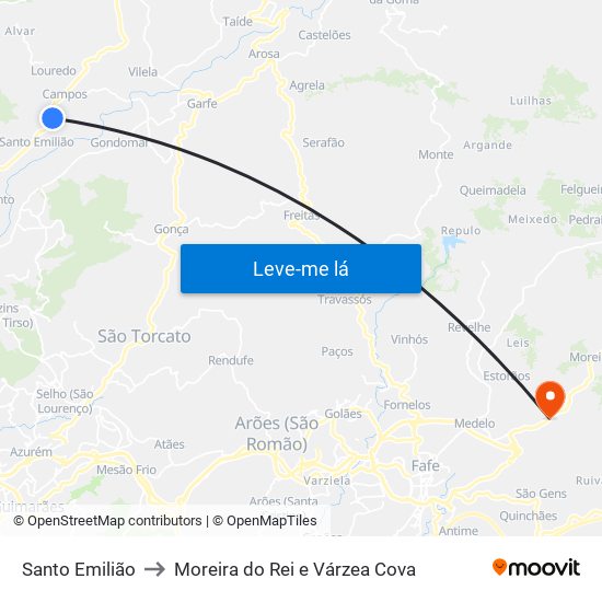 Santo Emilião to Moreira do Rei e Várzea Cova map