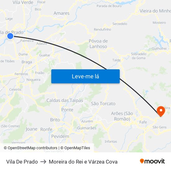 Vila De Prado to Moreira do Rei e Várzea Cova map