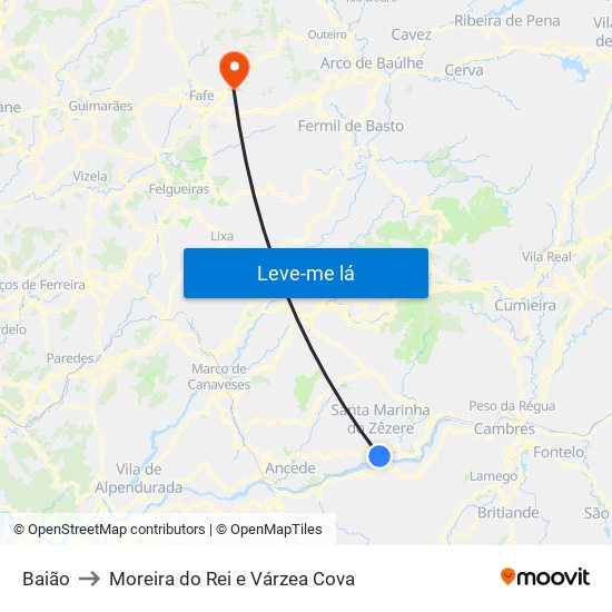 Baião to Moreira do Rei e Várzea Cova map