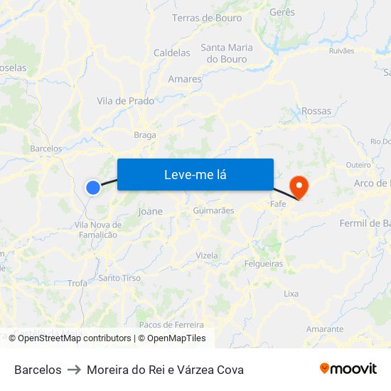 Barcelos to Moreira do Rei e Várzea Cova map