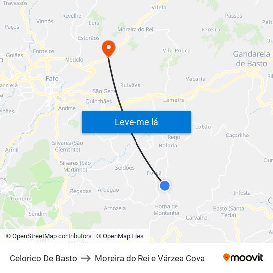 Celorico De Basto to Moreira do Rei e Várzea Cova map