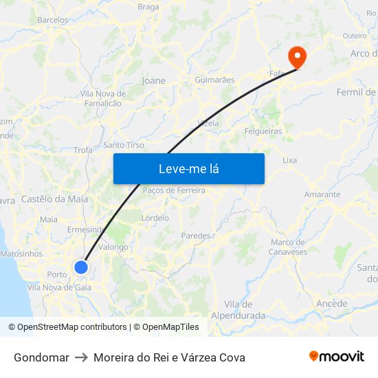 Gondomar to Moreira do Rei e Várzea Cova map