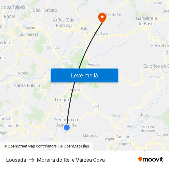 Lousada to Moreira do Rei e Várzea Cova map