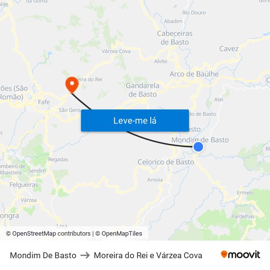 Mondim De Basto to Moreira do Rei e Várzea Cova map