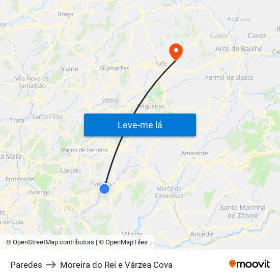 Paredes to Moreira do Rei e Várzea Cova map