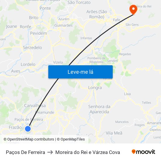 Paços De Ferreira to Moreira do Rei e Várzea Cova map