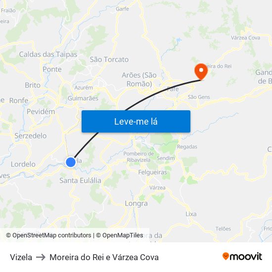 Vizela to Moreira do Rei e Várzea Cova map