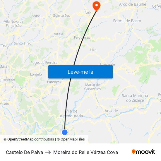 Castelo De Paiva to Moreira do Rei e Várzea Cova map