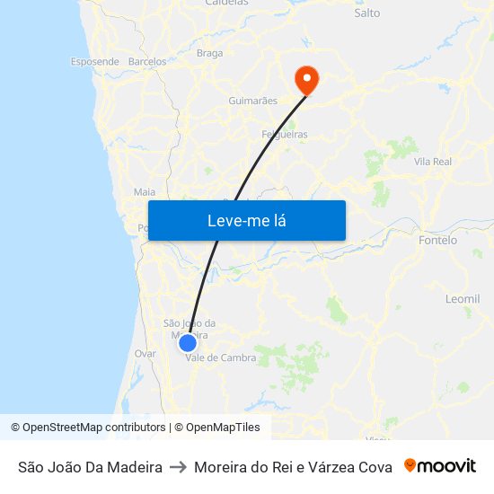 São João Da Madeira to Moreira do Rei e Várzea Cova map