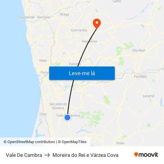 Vale De Cambra to Moreira do Rei e Várzea Cova map