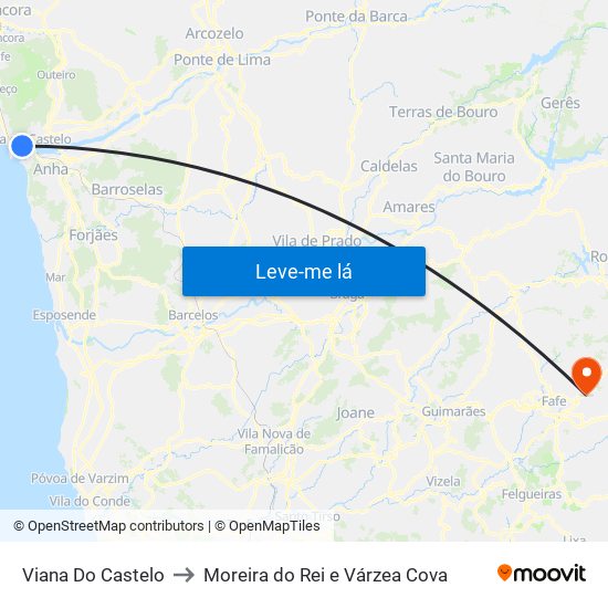Viana Do Castelo to Moreira do Rei e Várzea Cova map
