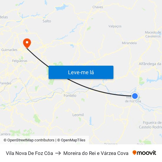 Vila Nova De Foz Côa to Moreira do Rei e Várzea Cova map