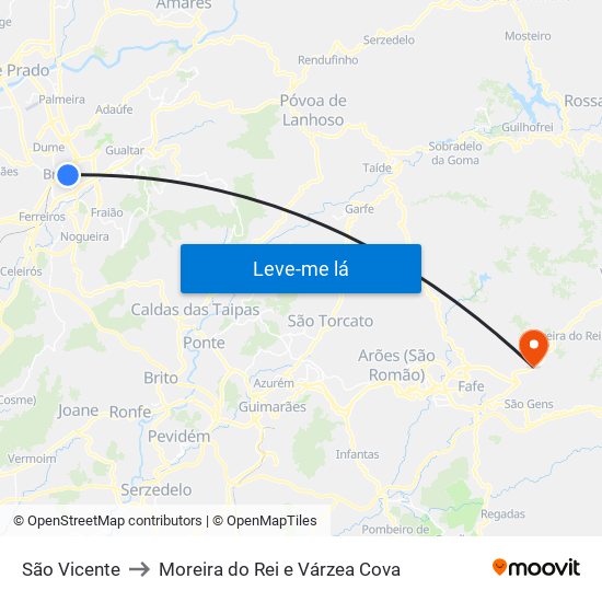 São Vicente to Moreira do Rei e Várzea Cova map