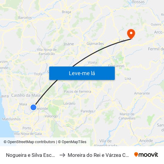 Nogueira e Silva Escura to Moreira do Rei e Várzea Cova map