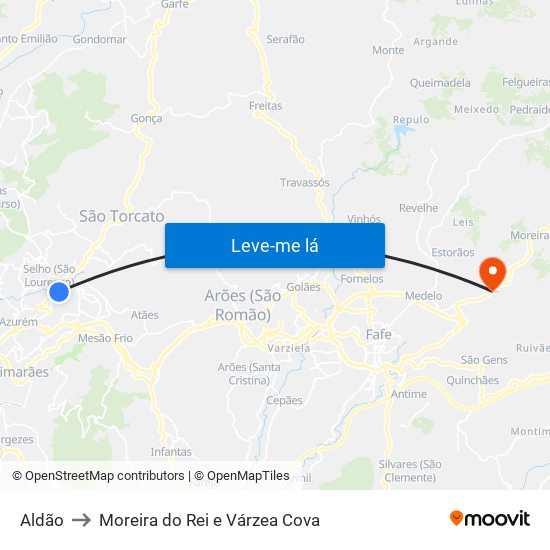 Aldão to Moreira do Rei e Várzea Cova map
