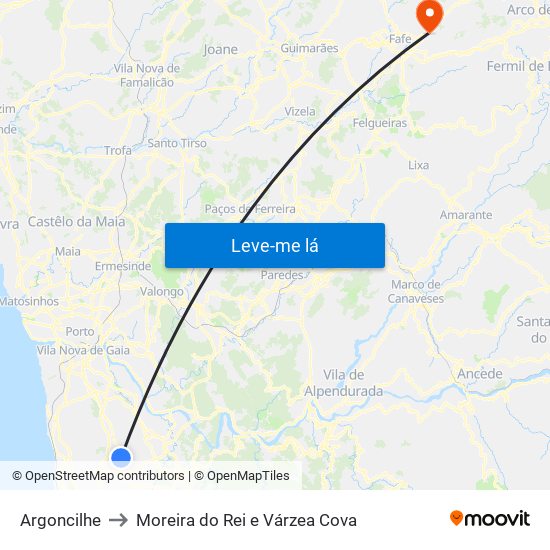 Argoncilhe to Moreira do Rei e Várzea Cova map