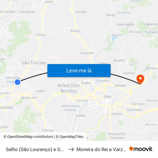 Selho (São Lourenço) e Gominhães to Moreira do Rei e Várzea Cova map