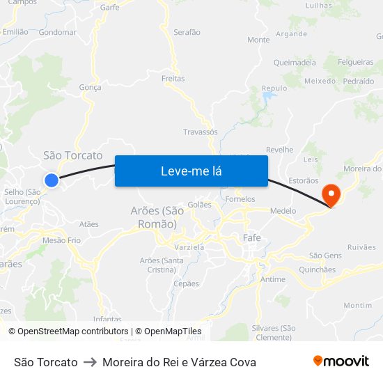 São Torcato to Moreira do Rei e Várzea Cova map