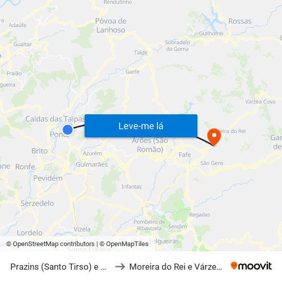 Prazins (Santo Tirso) e Corvite to Moreira do Rei e Várzea Cova map