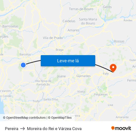 Pereira to Moreira do Rei e Várzea Cova map