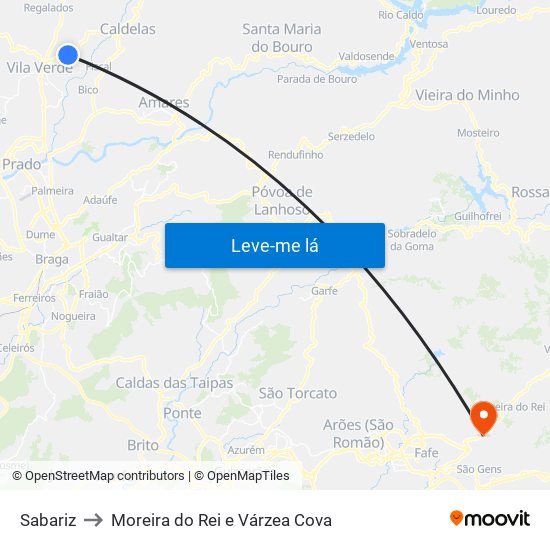 Sabariz to Moreira do Rei e Várzea Cova map