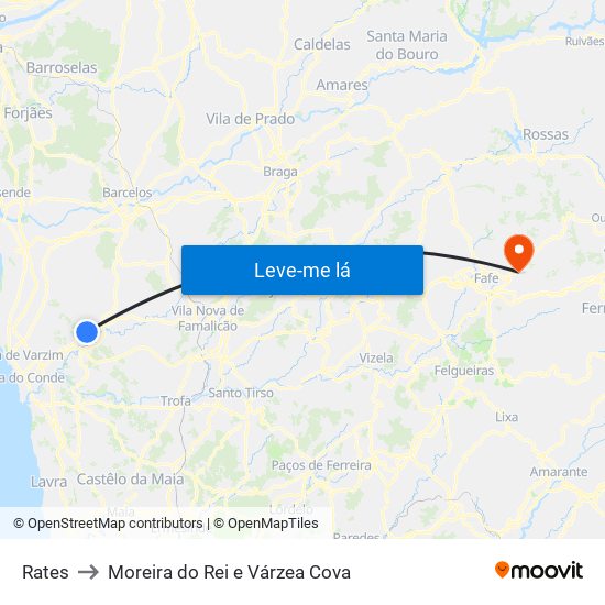 Rates to Moreira do Rei e Várzea Cova map