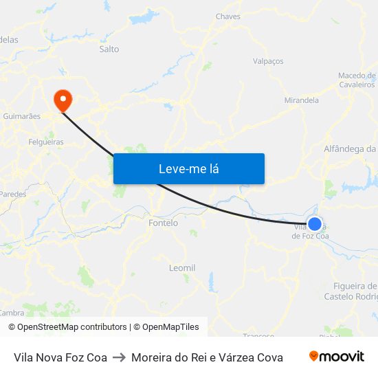 Vila Nova Foz Coa to Moreira do Rei e Várzea Cova map