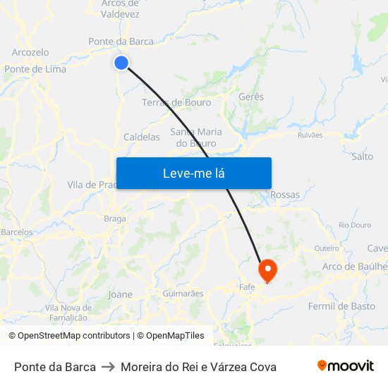 Ponte da Barca to Moreira do Rei e Várzea Cova map