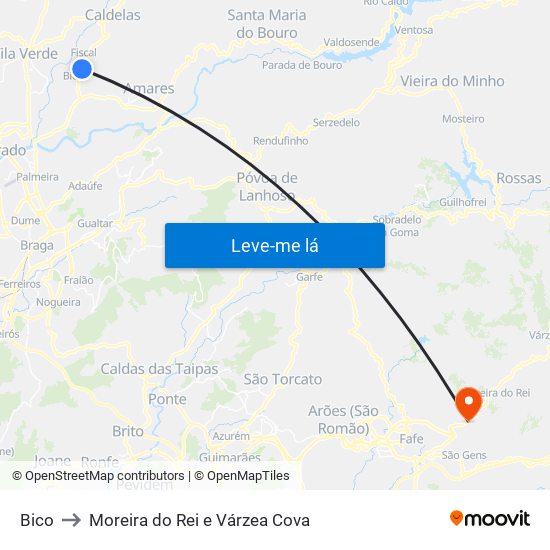 Bico to Moreira do Rei e Várzea Cova map