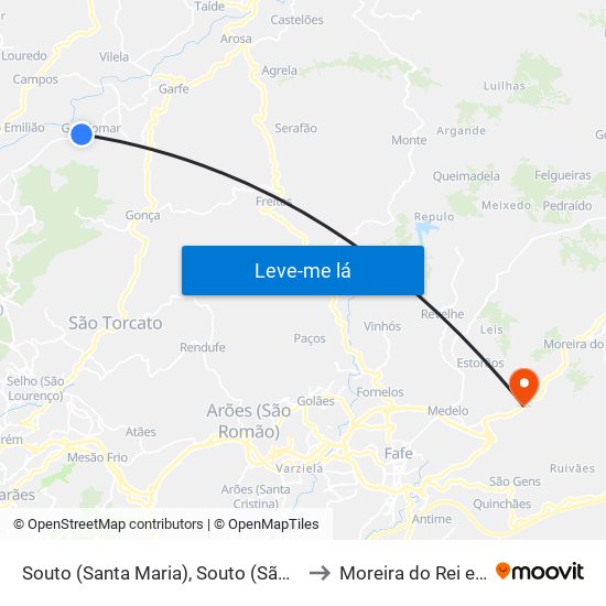 Souto (Santa Maria), Souto (São Salvador) e Gondomar to Moreira do Rei e Várzea Cova map