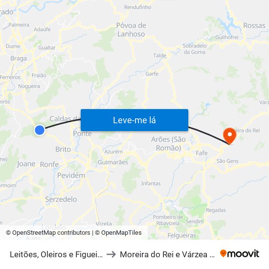 Leitões, Oleiros e Figueiredo to Moreira do Rei e Várzea Cova map