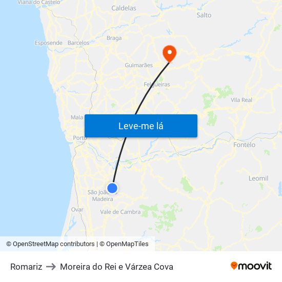 Romariz to Moreira do Rei e Várzea Cova map