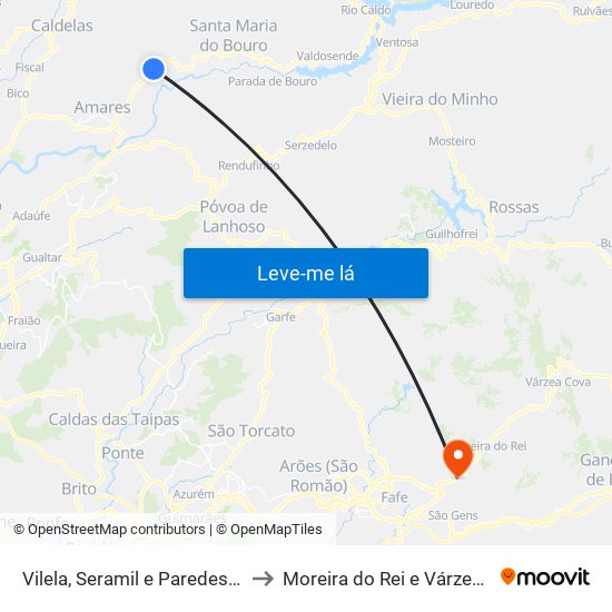 Vilela, Seramil e Paredes Secas to Moreira do Rei e Várzea Cova map