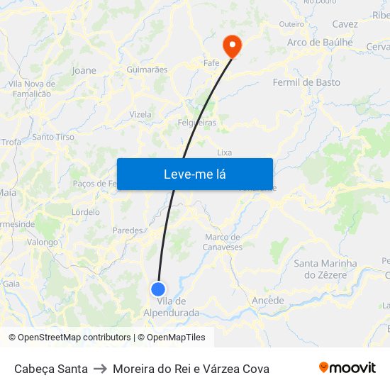 Cabeça Santa to Moreira do Rei e Várzea Cova map