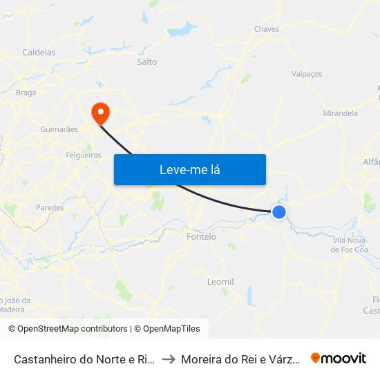 Castanheiro do Norte e Ribalonga to Moreira do Rei e Várzea Cova map