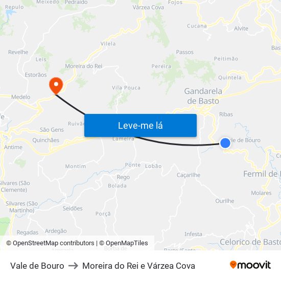 Vale de Bouro to Moreira do Rei e Várzea Cova map