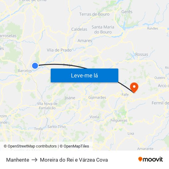 Manhente to Moreira do Rei e Várzea Cova map