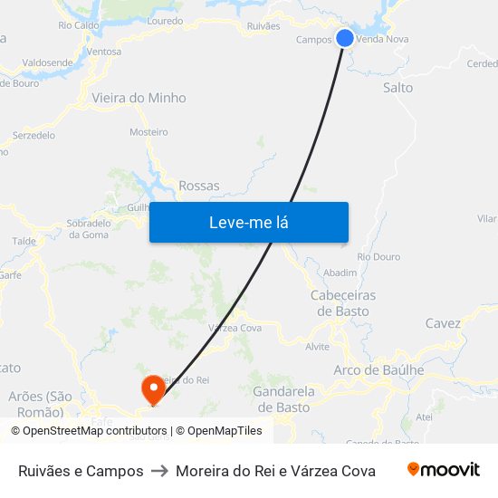 Ruivães e Campos to Moreira do Rei e Várzea Cova map
